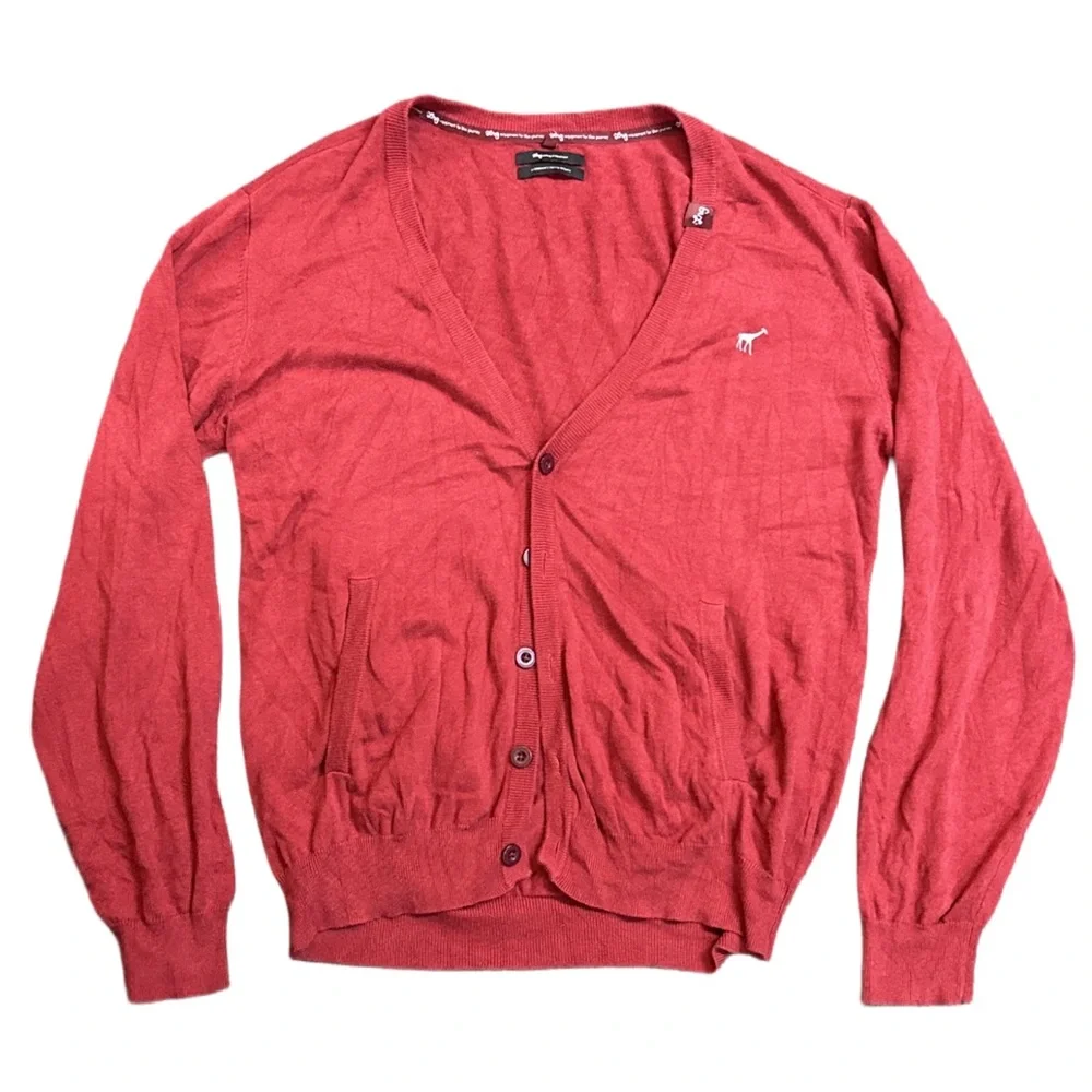LRG men's red and white embroidered button-up cardigan, XXL. - Picture 3 of 5